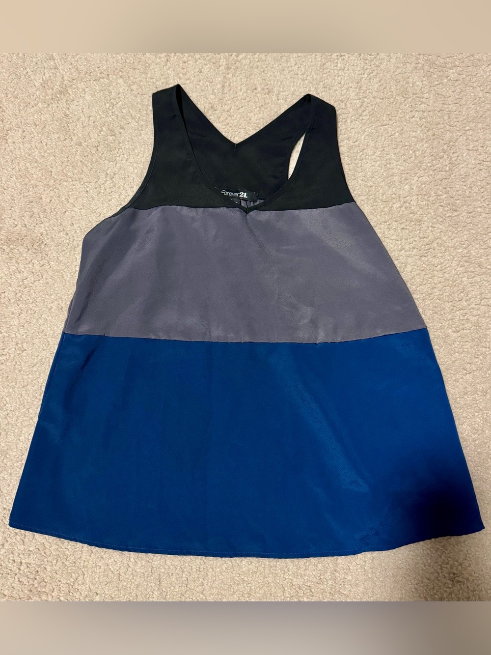 Forever 21 Black Gray Blue Colorblock V-Back Tank